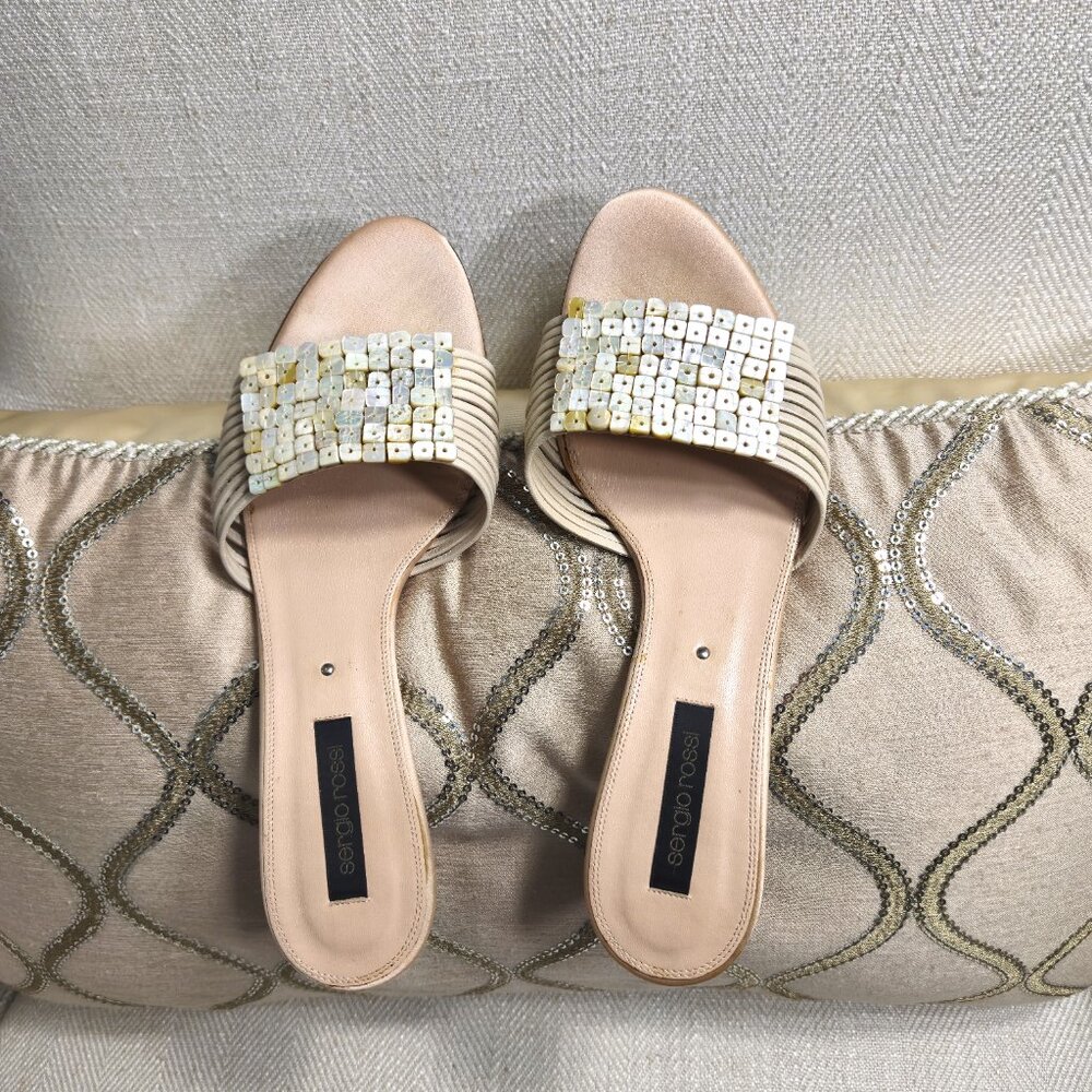 SERGIO ROSSI Shell-Embellished Leather Sandals - Picture 7 of 10